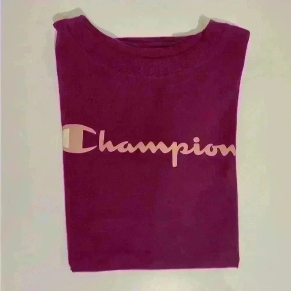 Champion Women’s Size Medium Script Logo Tee, in color Dark Berry Purple - Picture 11 of 11